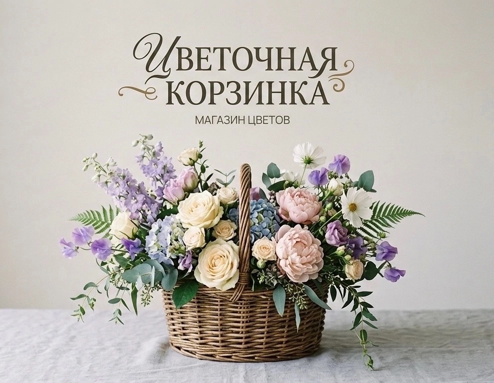 Фирменное изображение магазина «Цветочная корзинка»: корзина с цветами